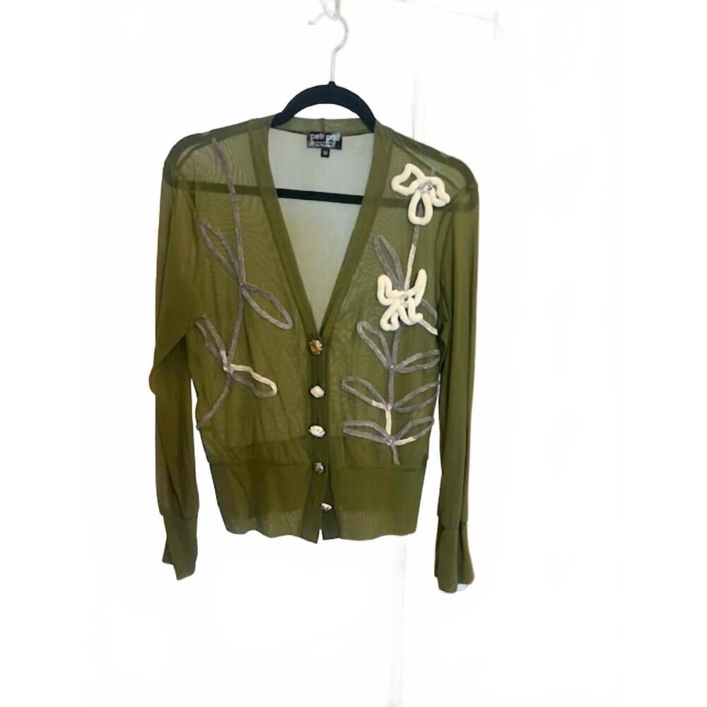 NEW PETIT POIS BY VIVIANA G women's embellished cardigan in green